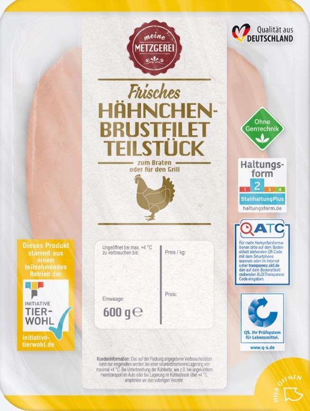 ALDI MEINE METZGEREI Frisches HÄHNCHEN-BRUSTFILET TEILSTÜCK zum Braten oder für den Grill 1kg 9.49€