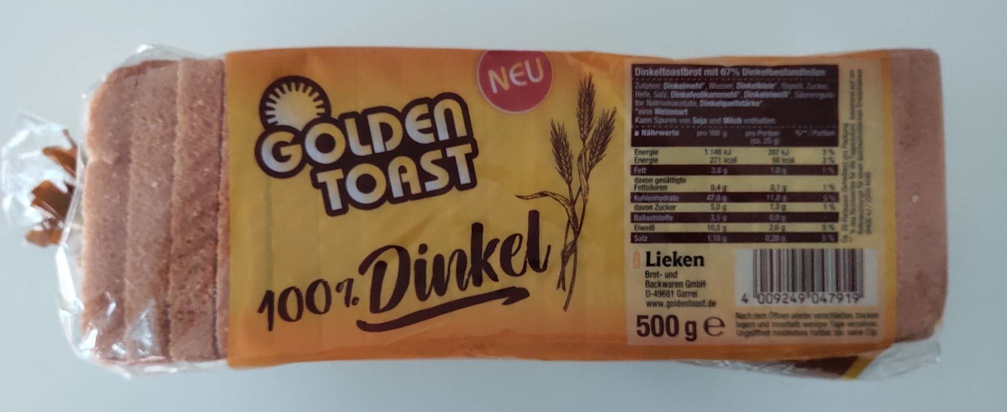 100% Dinkel Toastbrot