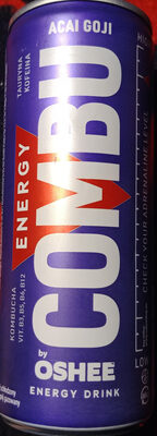 Gazowany napój energetyczny o smaku jagód acai-goji z dodatkiem witamin, kofeiny, tauryny, kombuchy.